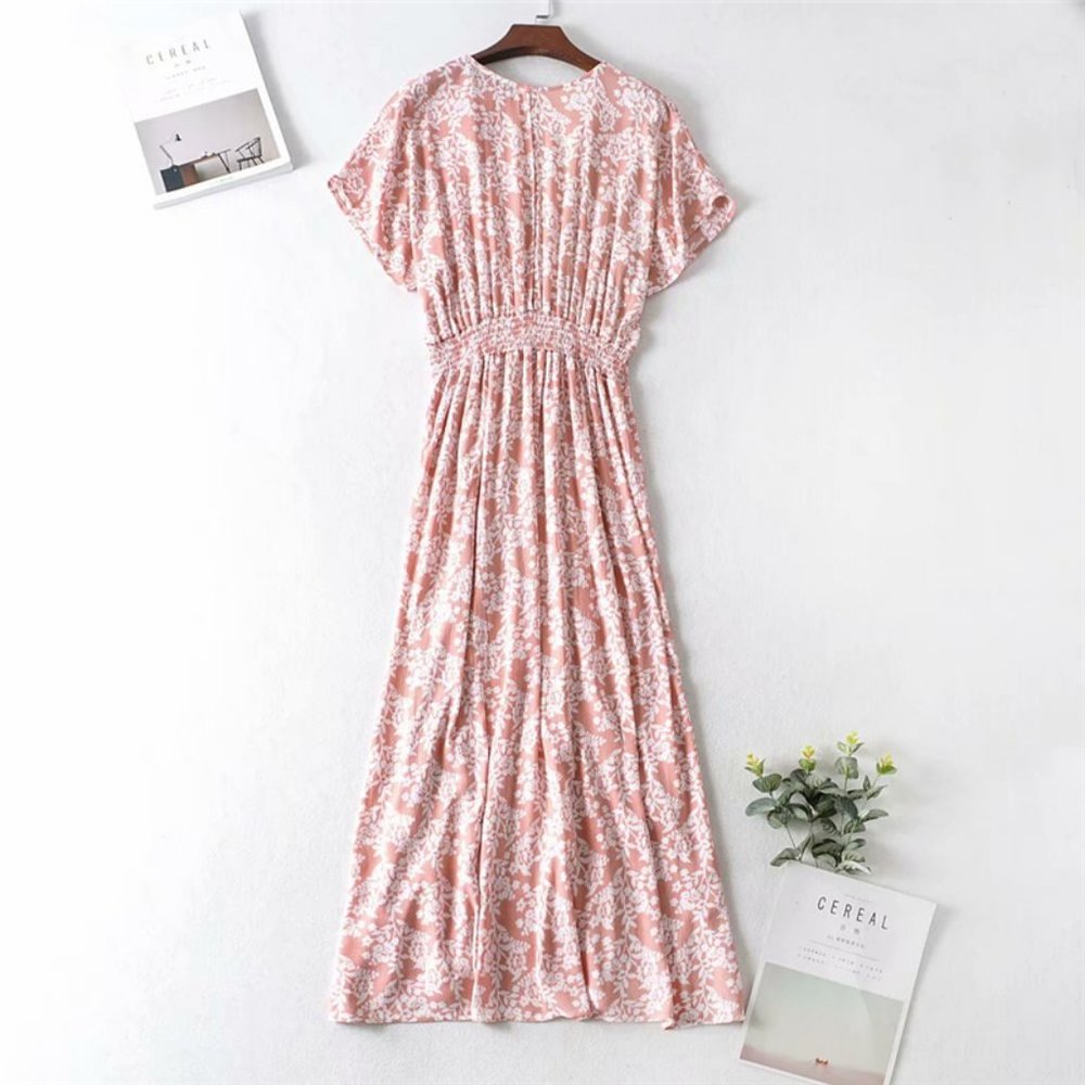Boho Floral Print Plunging Neck Split Thigh Maxi Dress - Picture 4 of 6